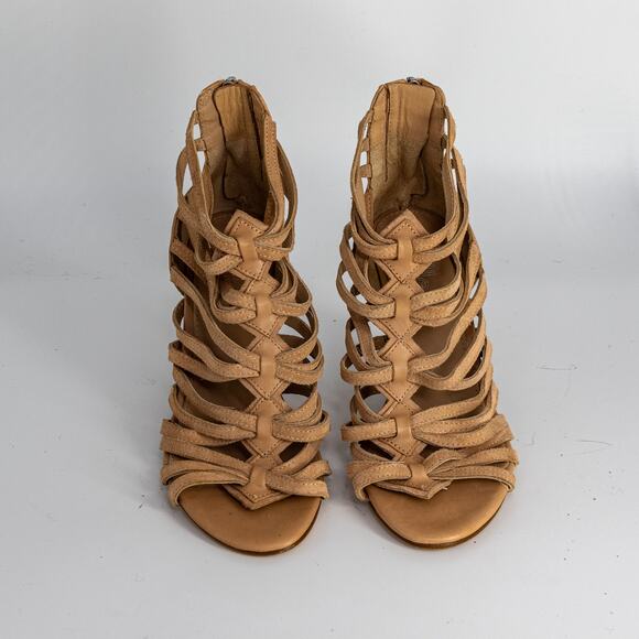 Belle Sigerson Morrison Wedge Sandals Tan Leather Gladiator US 6 EUC - Picture 2 of 14